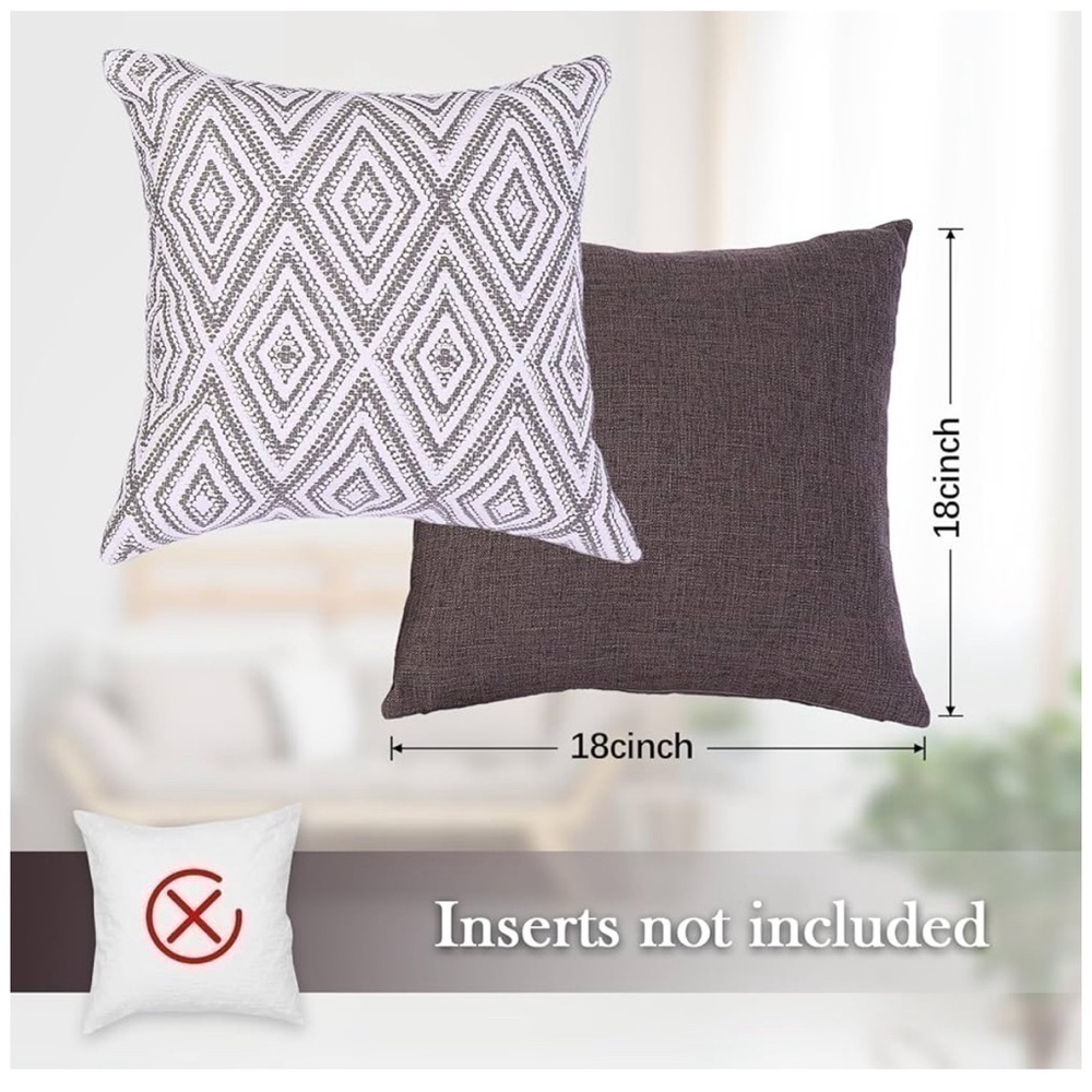 Pillow Covers 4 Pack 18x18 Inch grey geometric Pillow Cases Only No Insert - Picture 2 of 9